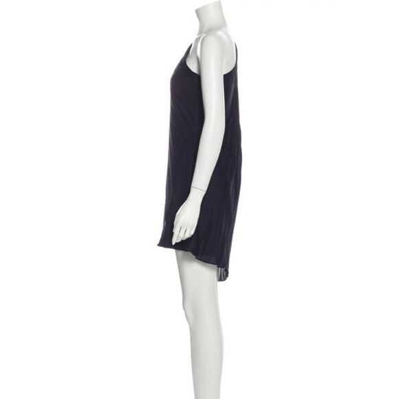 Halston Heritage One-Shoulder Pleated Cape Mini Dress In Navy Blue Size: XS - Picture 2 of 5